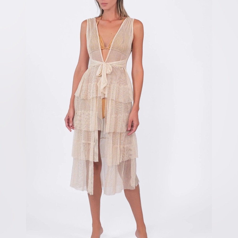 Acqua de Luxe Buzies Light Rose Shimmer Multi way swim coverup Dress Skirt Small - Picture 10 of 11